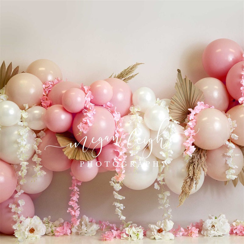 Kate Pink Floral Garlan Backdrop Fall Cake Smash Designed by Megan Leigh Photography - Kate Backdrop AU