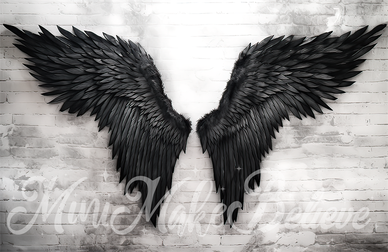 Kate Dark Angel Wings Backdrop White Brick Designed by Mini MakeBelieve - Kate Backdrop AU