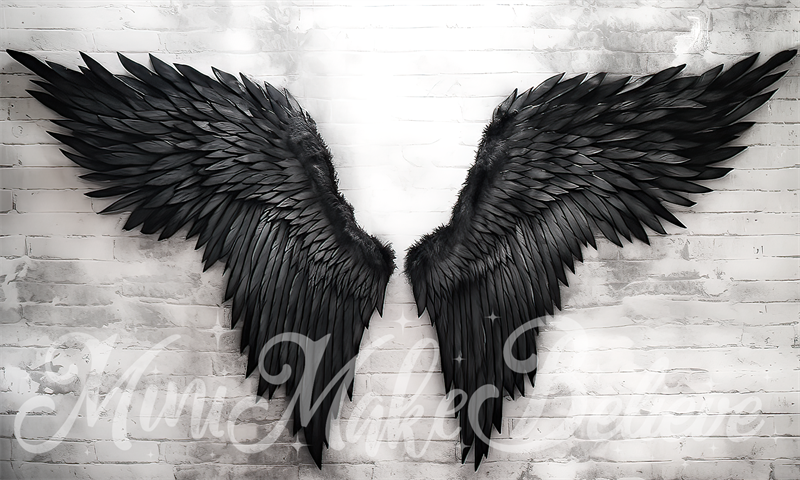 Kate Dark Angel Wings Backdrop White Brick Designed by Mini MakeBelieve - Kate Backdrop AU