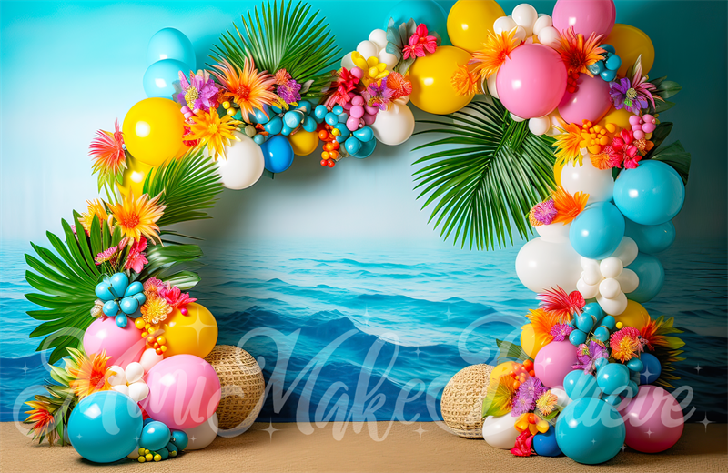 Kate Beach Flower Balloon Arch Birthday Backdrop Designed by Mini MakeBelieve