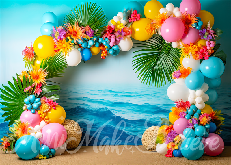 Kate Beach Flower Balloon Arch Birthday Backdrop Designed by Mini MakeBelieve