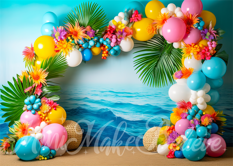 Kate Beach Flower Balloon Arch Birthday Backdrop Designed by Mini MakeBelieve - Kate Backdrop AU