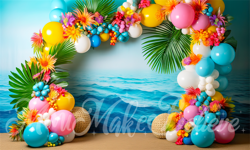 Kate Beach Flower Balloon Arch Birthday Backdrop Designed by Mini MakeBelieve