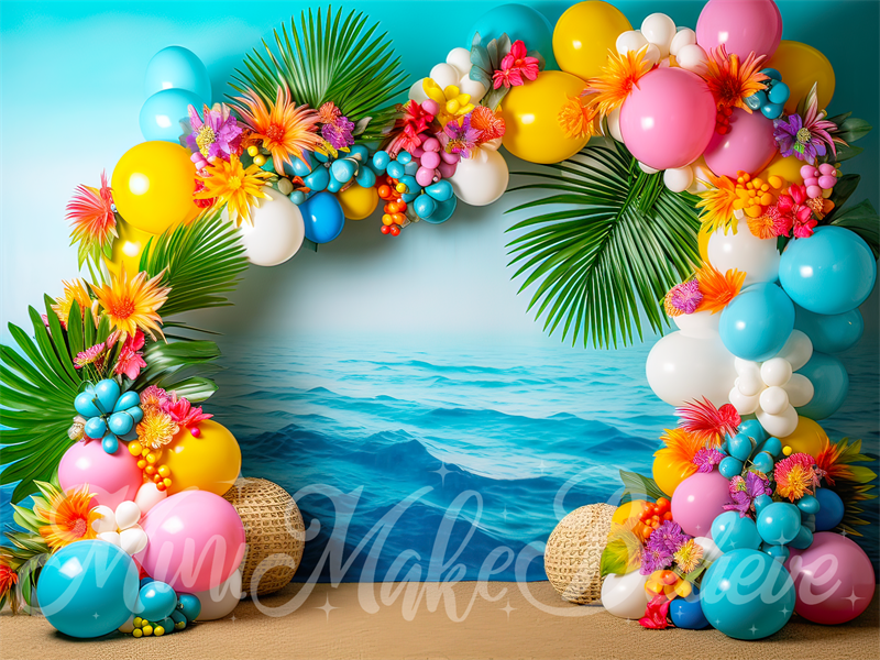 Kate Beach Flower Balloon Arch Birthday Backdrop Designed by Mini MakeBelieve