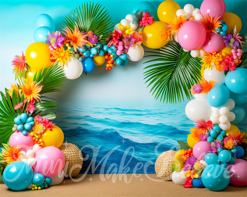 Kate Beach Flower Balloon Arch Birthday Backdrop Designed by Mini MakeBelieve