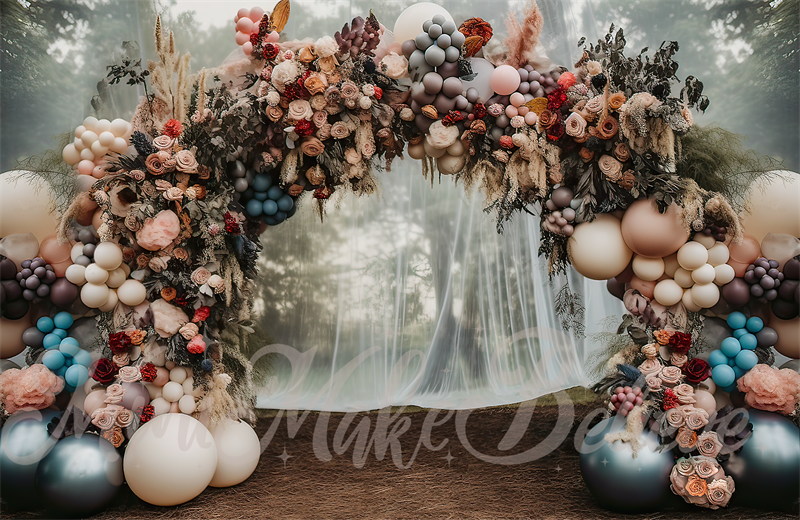 Kate Forest Muted Pastel Arch with Curtain Backdrop Designed by Mini MakeBelieve - Kate Backdrop AU
