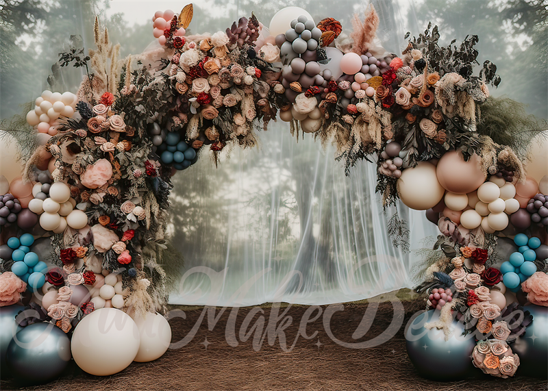 Kate Forest Muted Pastel Arch with Curtain Backdrop Designed by Mini MakeBelieve