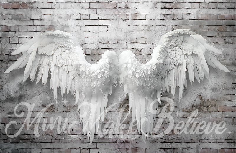 Kate Angel Wings Backdrop on Distressed White Brick Designed by Mini MakeBelieve - Kate Backdrop AU