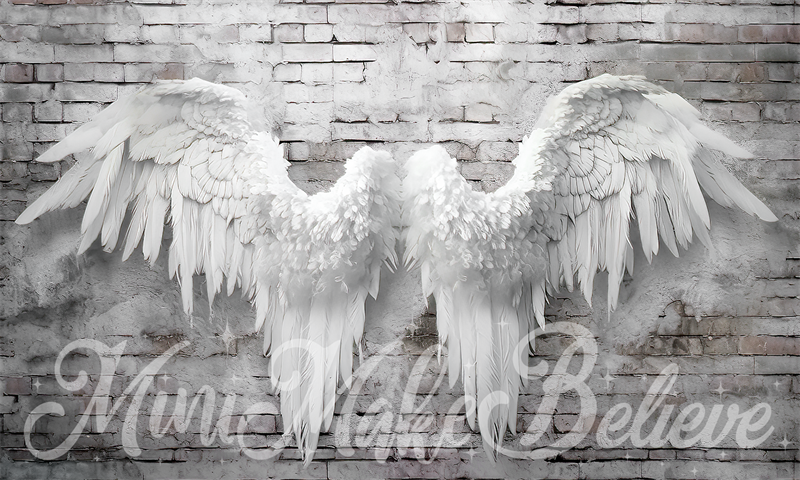 Kate Angel Wings Backdrop on Distressed White Brick Designed by Mini MakeBelieve - Kate Backdrop AU