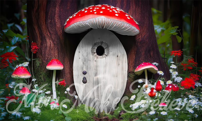 Kate Mushroom Door Backdrop Elf Fairy in Forest Designed by Mini MakeBelieve