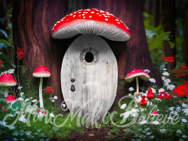 Kate Mushroom Door Backdrop Elf Fairy in Forest Designed by Mini MakeBelieve