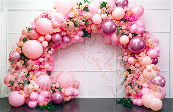 Kate Flowers Balloon Backdrop Arch Pink Interior Marble Cake Smash Designed by Mini MakeBelieve