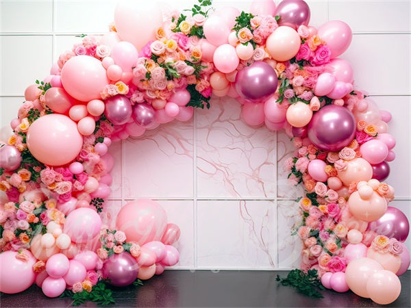 Kate Flowers Balloon Backdrop Arch Pink Interior Marble Cake Smash Designed by Mini MakeBelieve