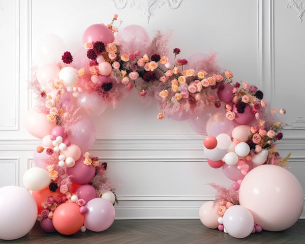 Kate Baby Spring Flowers Backdrop Balloon Arch Interior Birthday Designed by Mini MakeBelieve - Kate Backdrop AU