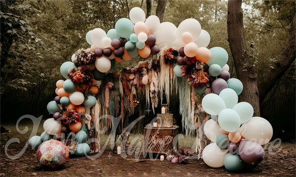 Kate Boho Muted Pastel Backdrop Balloons Arch Woodlands Designed by Mini MakeBelieve