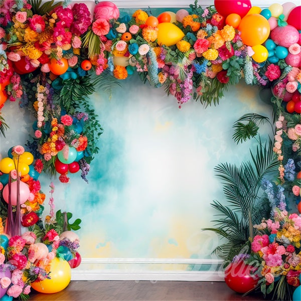 Kate Painterly Fine Art Fun Tropical Flower Backdrop Balloon Arch Watercolor Wall Designed by Mini MakeBelieve - Kate Backdrop AU