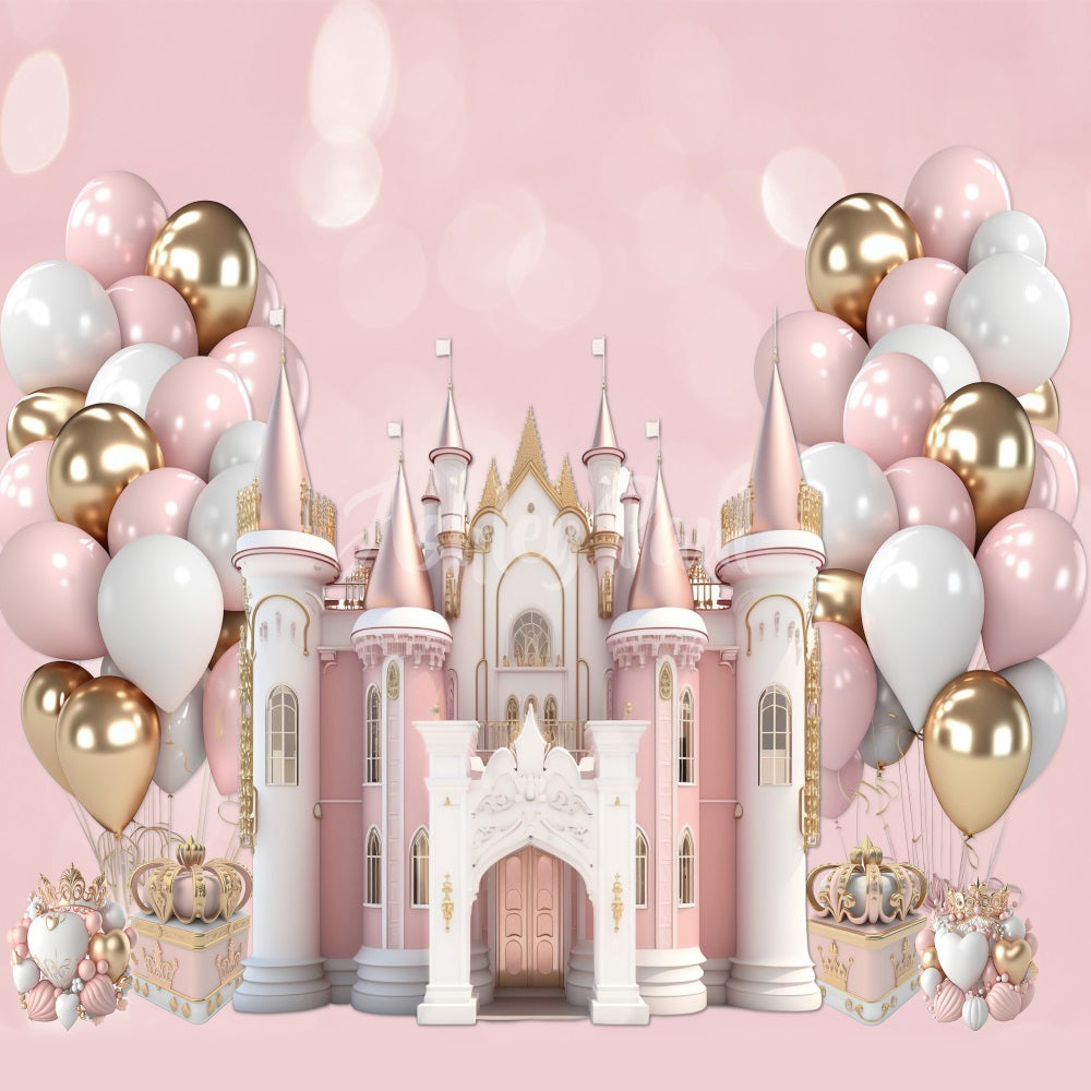 Kate Pink Princess Castle Birthday Backdrop Designed by Ashley Paul - Kate Backdrop AU