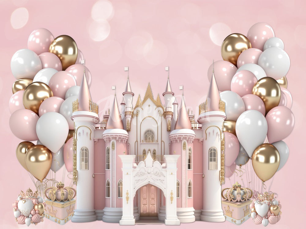 Kate Pink Princess Castle Birthday Backdrop Designed by Ashley Paul - Kate Backdrop AU