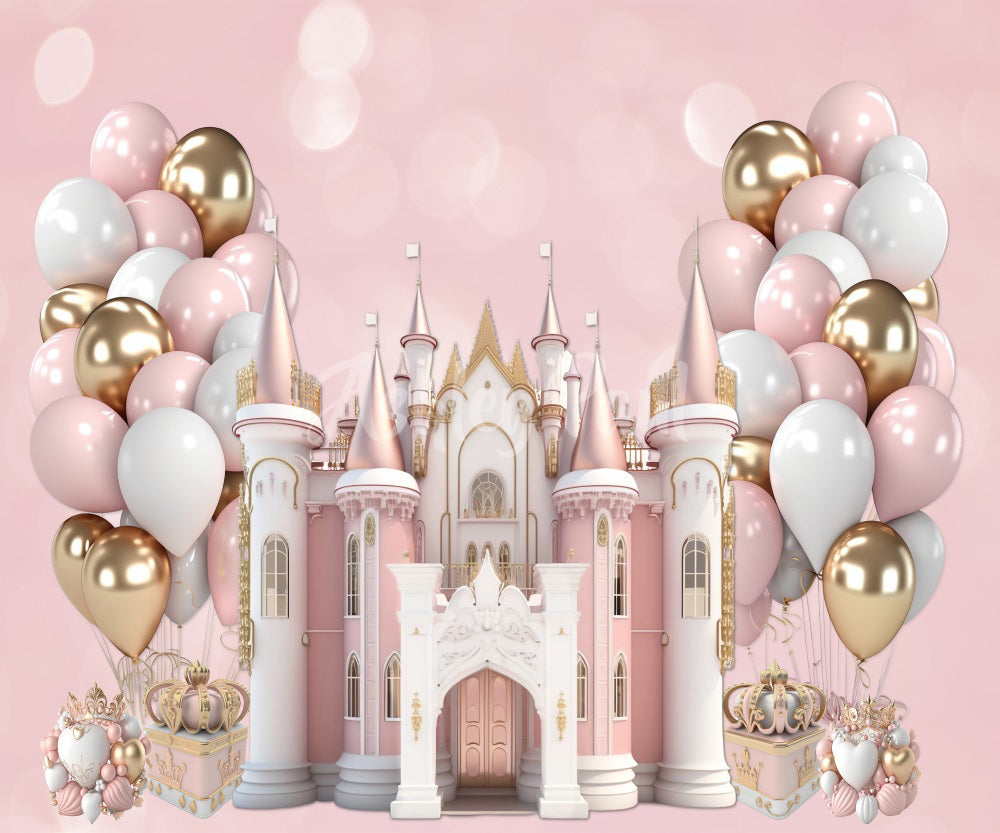 Kate Pink Princess Castle Birthday Backdrop Designed by Ashley Paul - Kate Backdrop AU