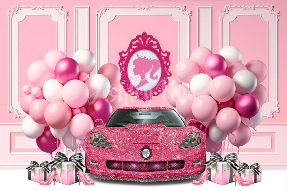 Kate Pink Corvette Birthday Backdrop Designed by Ashley Paul - Kate Backdrop AU