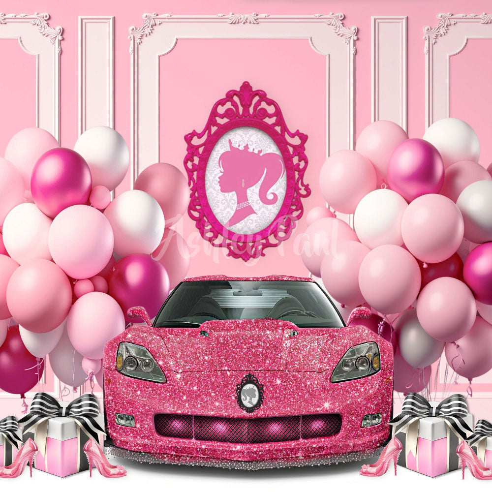 Kate Pink Corvette Birthday Backdrop Designed by Ashley Paul - Kate Backdrop AU