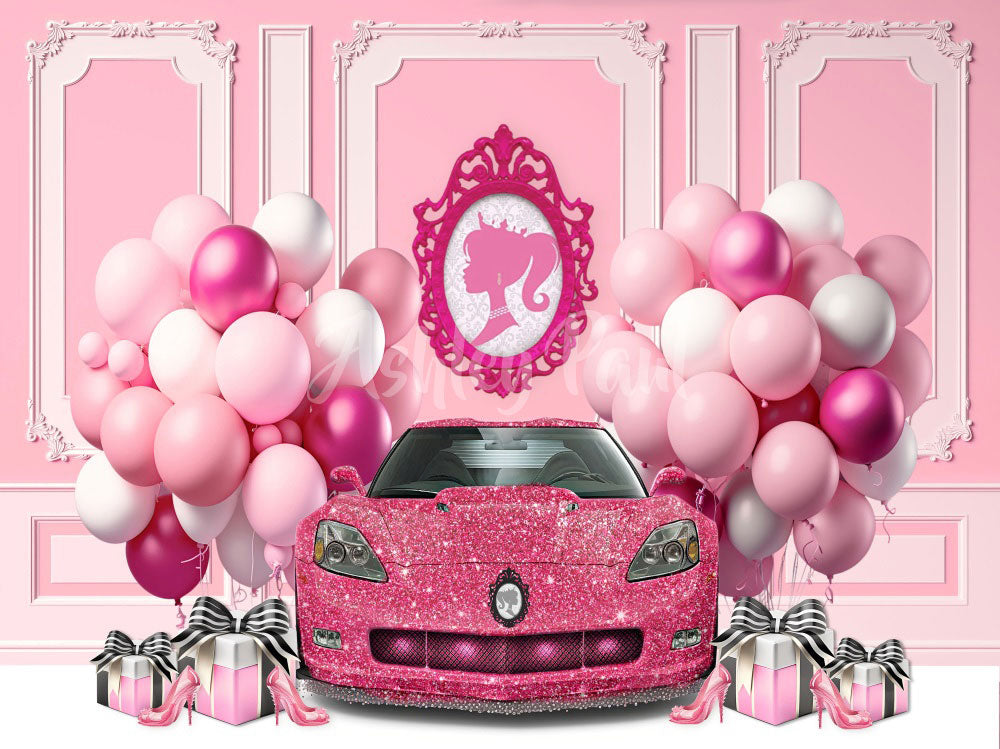 Kate Pink Corvette Birthday Backdrop Designed by Ashley Paul - Kate Backdrop AU