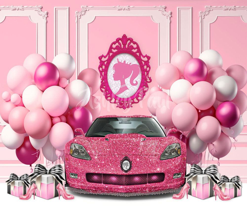 Kate Pink Corvette Birthday Backdrop Designed by Ashley Paul - Kate Backdrop AU