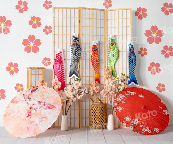 Kate Japanese Umbrella Backdrop Cherry Blossom Carp Streamer Designed by Emetselch - Kate Backdrop AU
