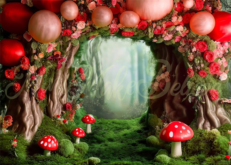 Kate Mushroom Forest Scattered Balloons Backdrop Designed by Mini MakeBelieve