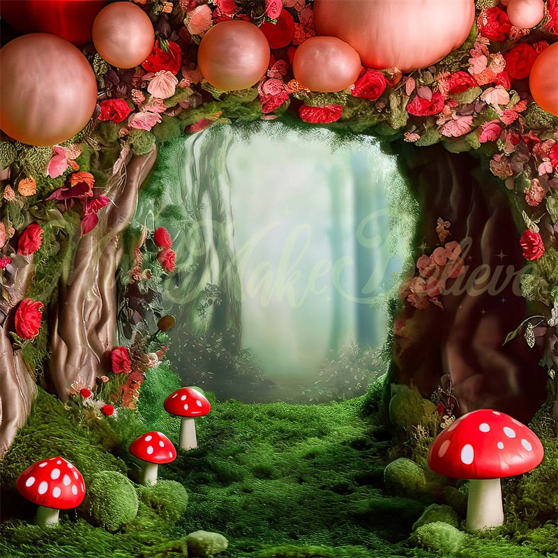 Kate Mushroom Forest Scattered Balloons Backdrop Designed by Mini MakeBelieve