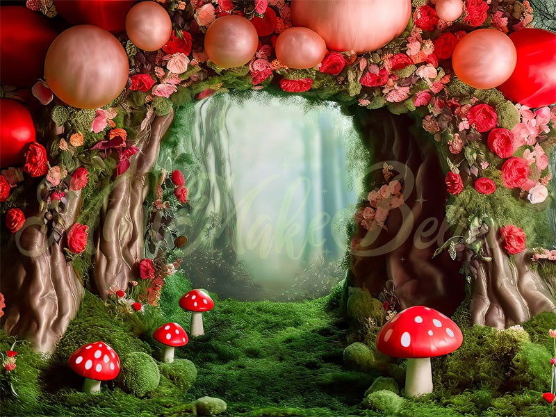 Kate Mushroom Forest Scattered Balloons Backdrop Designed by Mini MakeBelieve