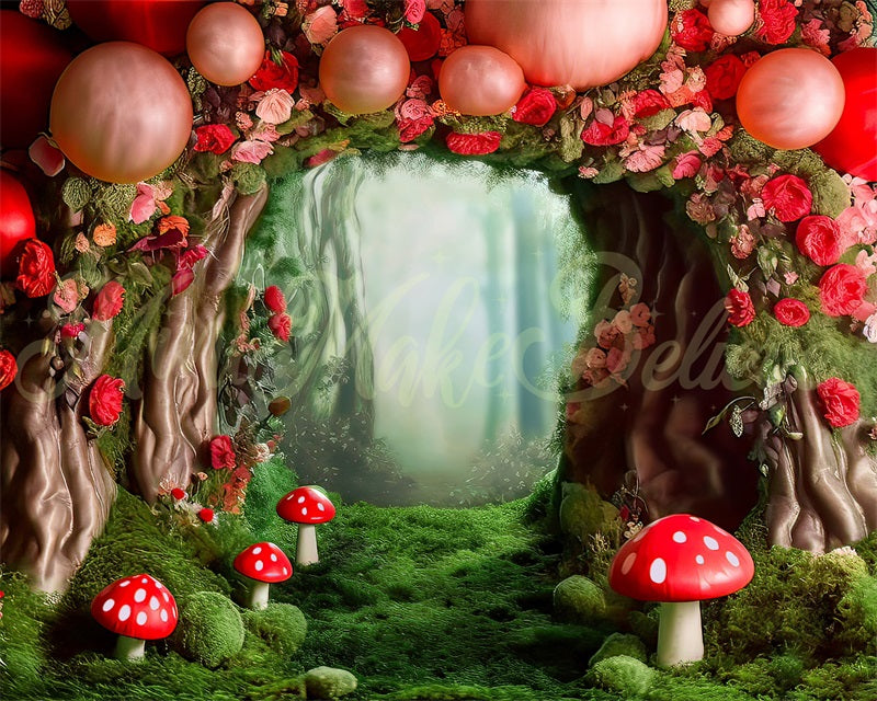 Kate Mushroom Forest Scattered Balloons Backdrop Designed by Mini MakeBelieve