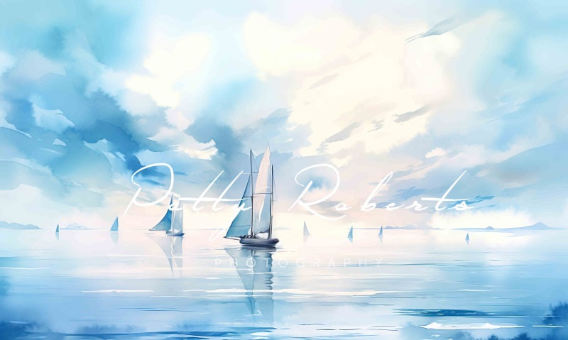 Kate Watercolor Sea Boats Backdrop Designed by Patty Robertss - Kate Backdrop AU
