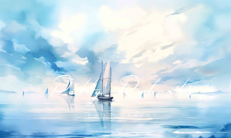 Kate Watercolor Sea Boats Backdrop Designed by Patty Robertss - Kate Backdrop AU
