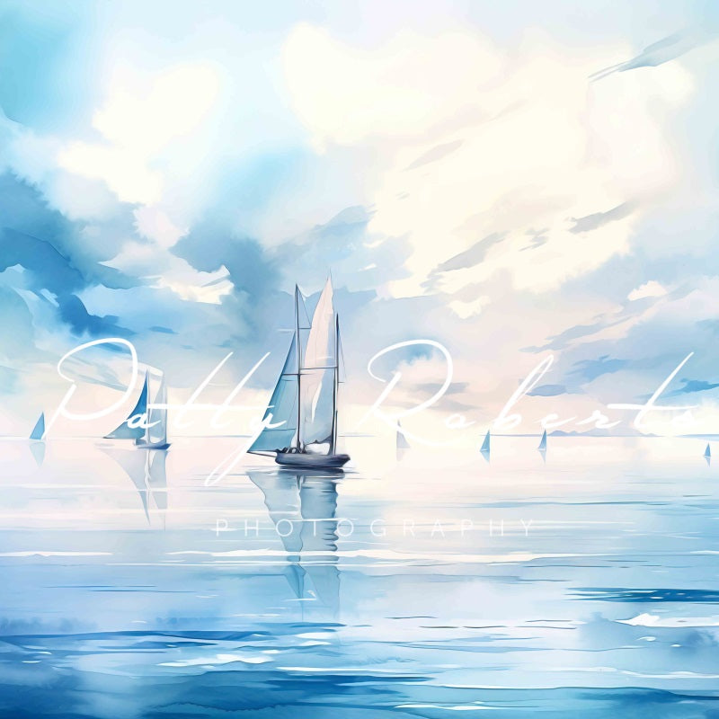 Kate Watercolor Sea Boats Backdrop Designed by Patty Robertss - Kate Backdrop AU