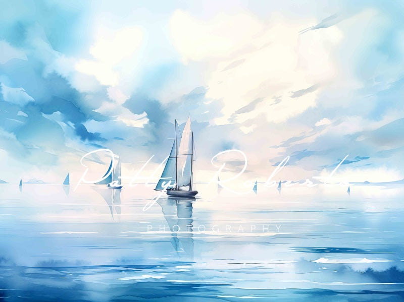 Kate Watercolor Sea Boats Backdrop Designed by Patty Robertss - Kate Backdrop AU