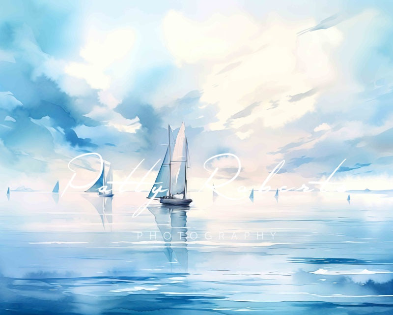 Kate Watercolor Sea Boats Backdrop Designed by Patty Robertss - Kate Backdrop AU