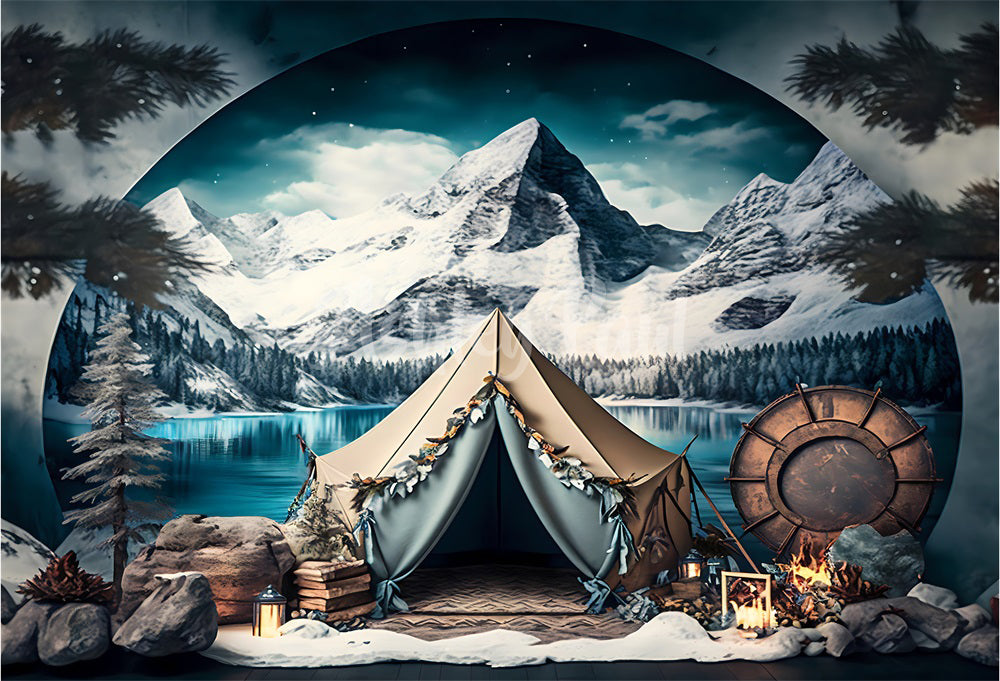 Kate Winter Snow Mountain Tent Backdrop Designed by Ashley Paul - Kate Backdrop AU