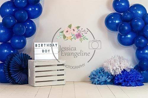 Kate Birthday Boy with Blue Balloons Backdrop for Photography Designed By Jessica Evangeline photography - Kate Backdrop AU