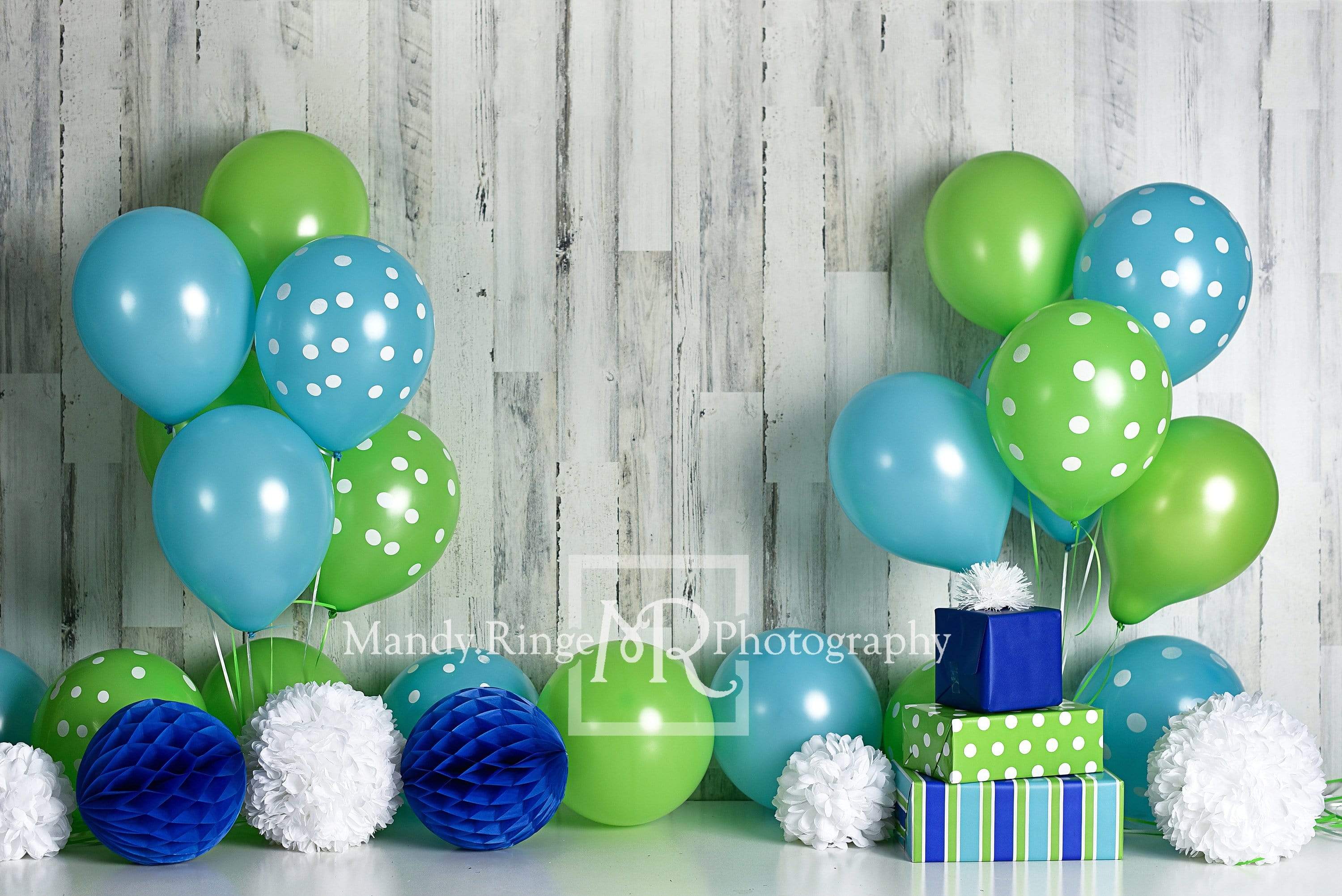 Kate Blue and Lime Green Birthday Children Backdrop for Photography Designed by Mandy Ringe Photography