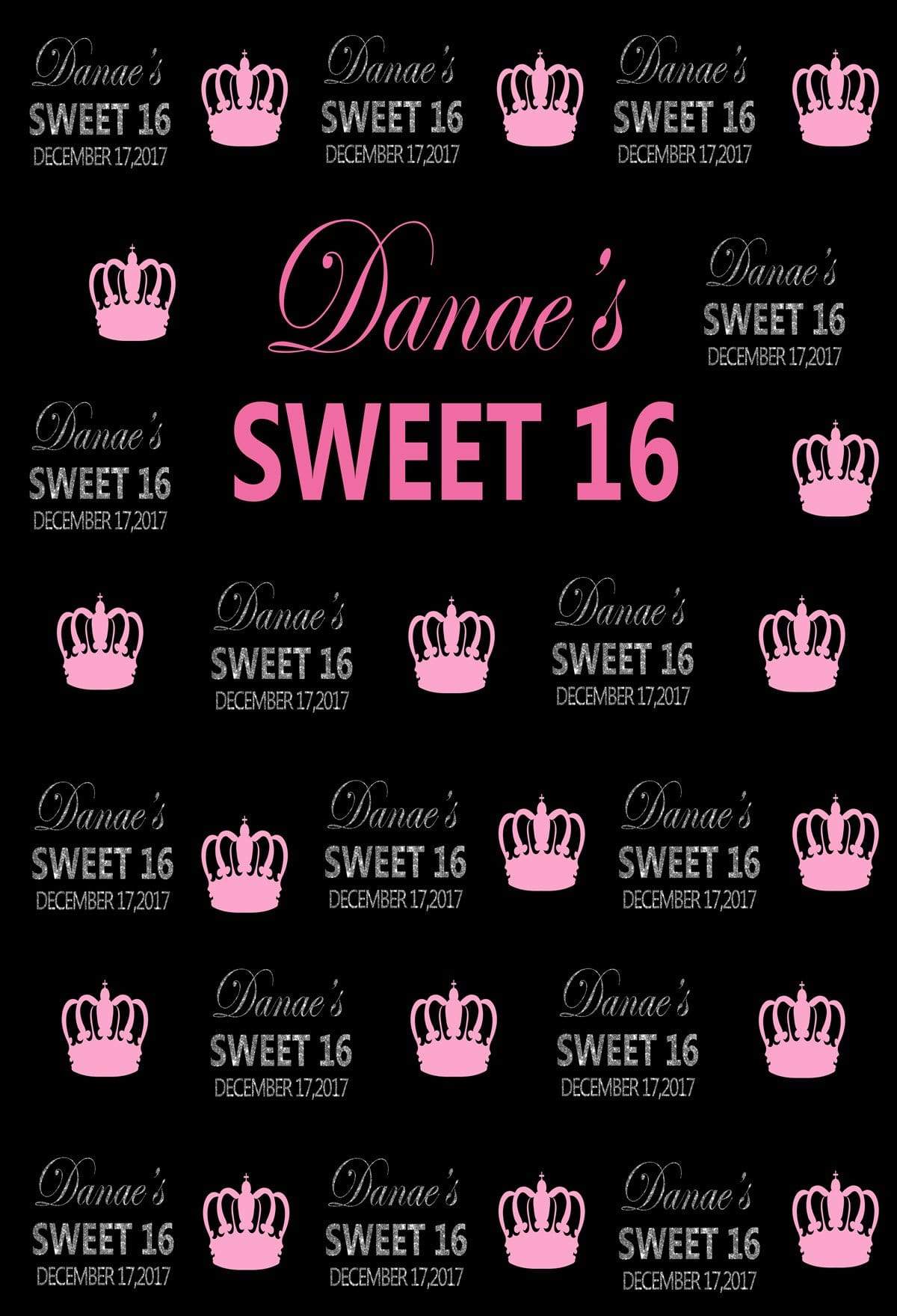 Katebackdrop£ºKate Sweet 16 Birthday Party Step and Repeat with Pink Crown Blackbackdrop