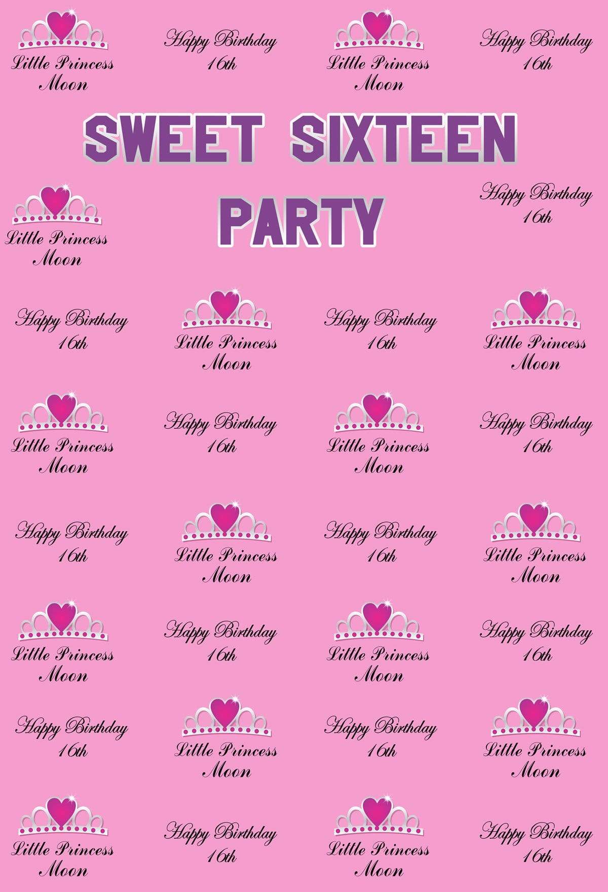 Katebackdrop£ºKate Sweet Sixteen Birthday Party Pink Backdrop with love Crown Step and Repeat