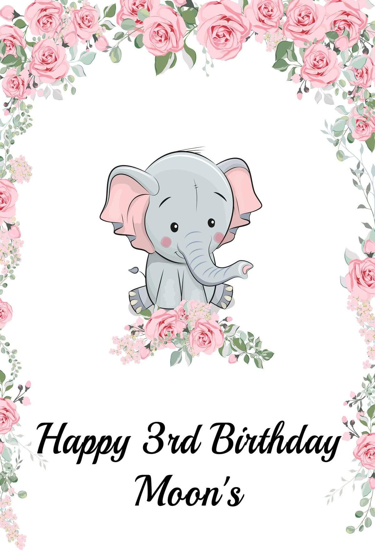 Kate Pink Flowers And Elephant Birthday Party for Photography - Kate Backdrop AU