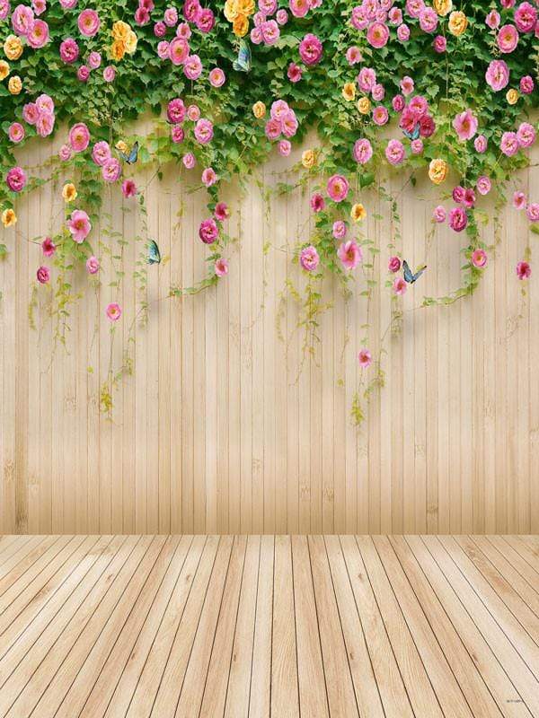 Katebackdrop£ºKate Wedding Wood Wall Colorful Flowers Backdrop