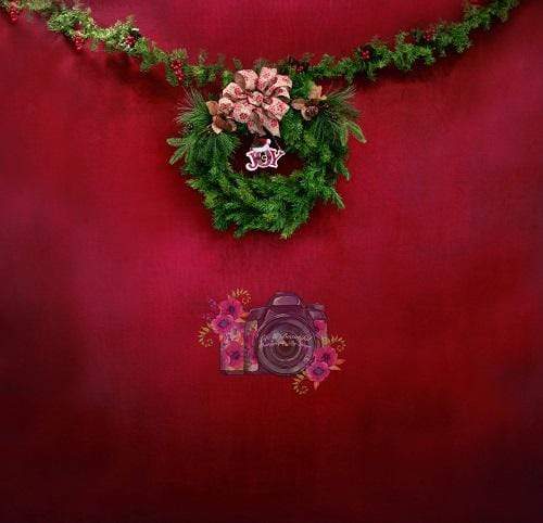 Kate Christmas Wreath Dark Red Backdrop Designed By Leann West