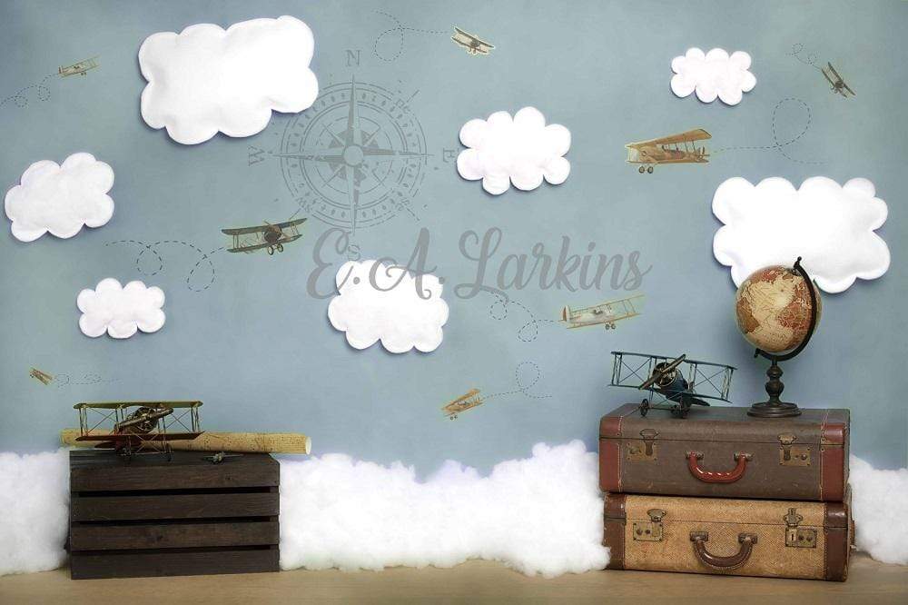 Kate Come Fly with Me Cloud Back to School Children Backdrop for Photography Designed by Erin Larkins - Kate Backdrop AU