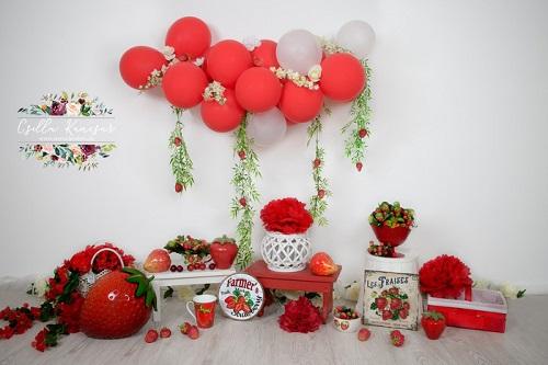 Kate Summer Backdrop Strawberry Apple Red Balloons Designed by Csilla Kancsar - Kate Backdrop AU