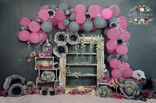 Kate Cake Smash Backdrop Grey&Pink Balloons Designed by Csilla Kancsar