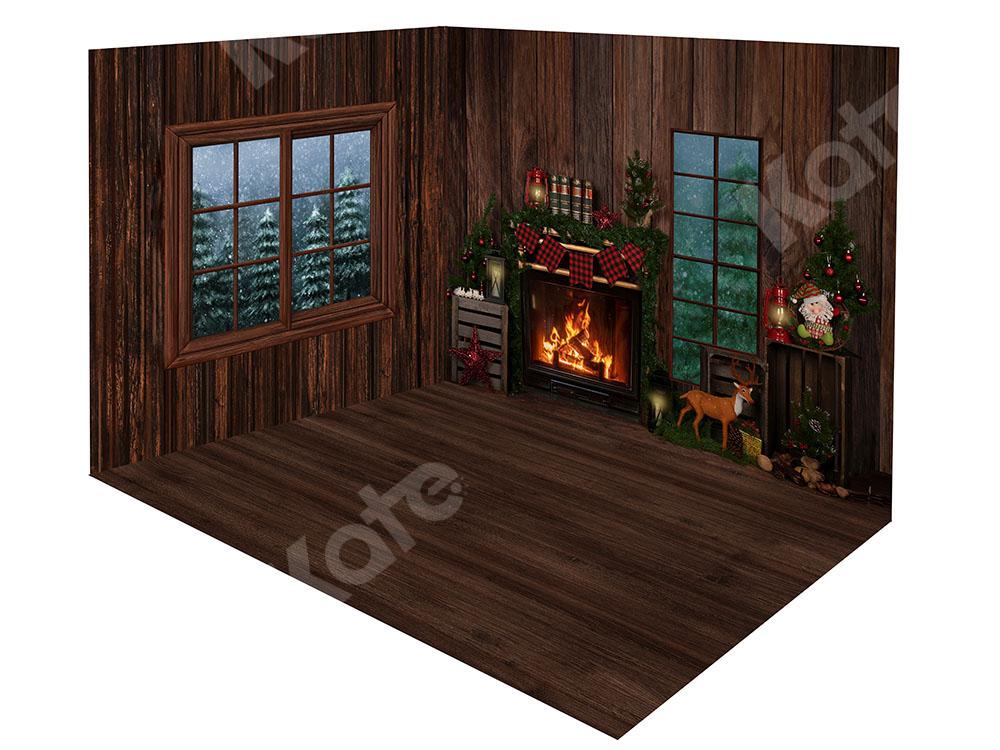Kate Xmas Forest Wood Room with Fireplace Room Set - Kate Backdrop AU