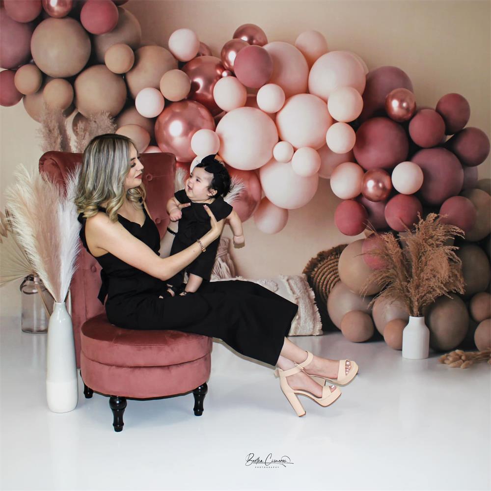 Kate Boho Balloons Backdrop Macrame Pillows Matte Pink Designed by Mandy Ringe Photography - Kate Backdrop AU